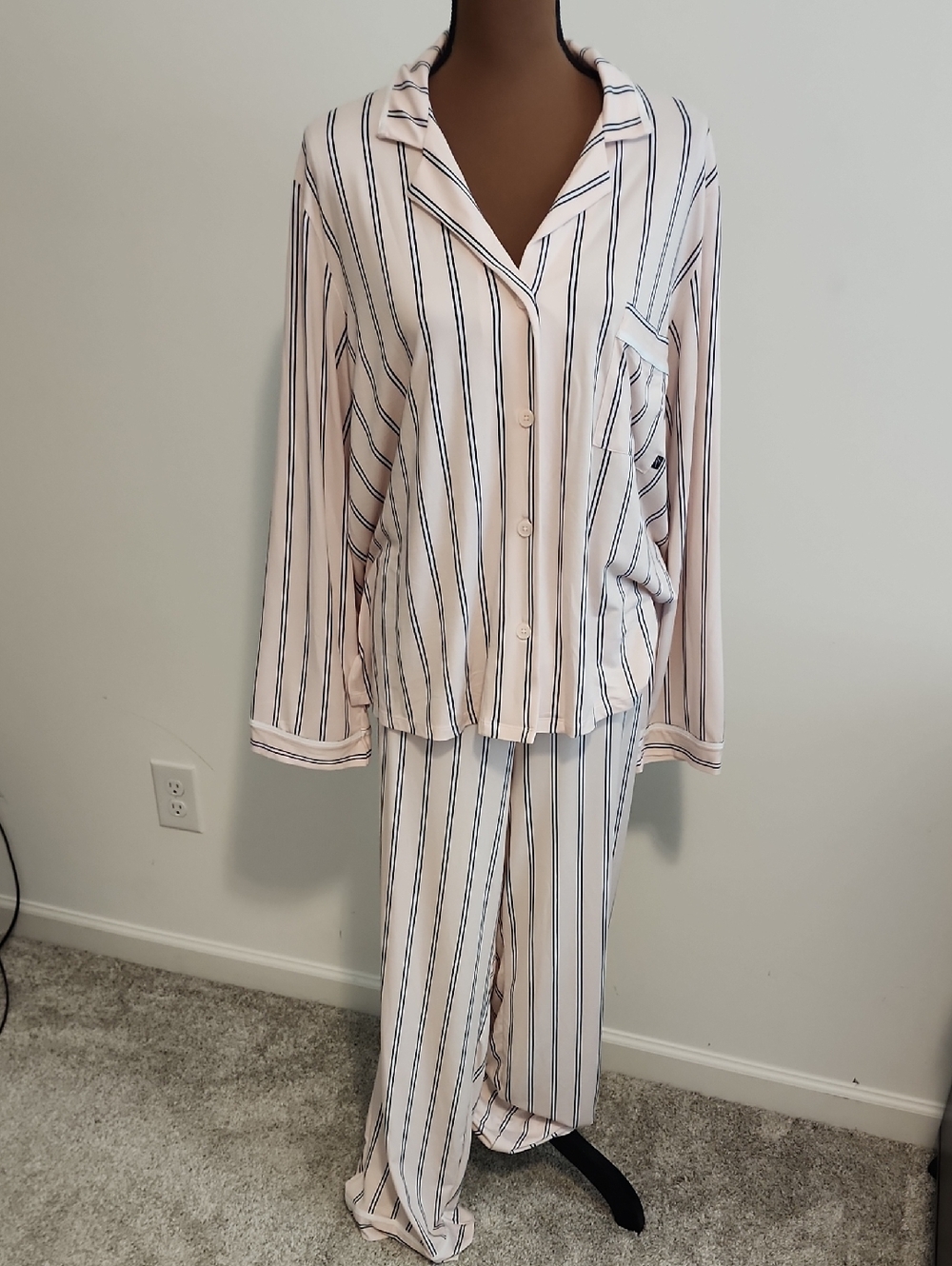 Simply Vera Vera Wang Pink and Navy Striped Button-Up Pajama Set